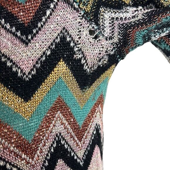 Missoni Vintage Y2K Metallic Teal Cheveron Zig Zag Patten Dress Size 0 - Picture 7 of 10